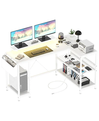 gaomon L Shaped Computer Desk with Power Outlets & Led Light