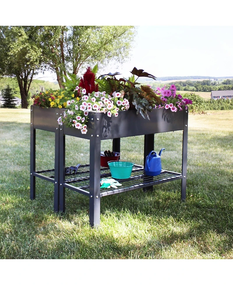Hot Dip Galvanized Steel Raised Garden Bed with Mesh Shelf - Set of 2