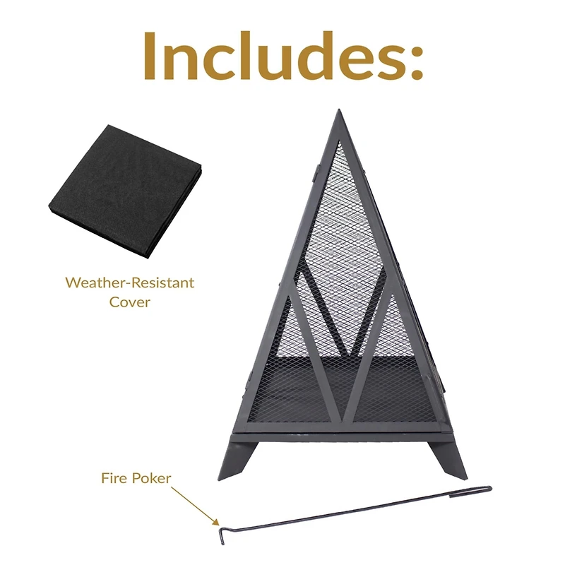 Majestic Pyramid Steel Mesh Fire Pit - Black