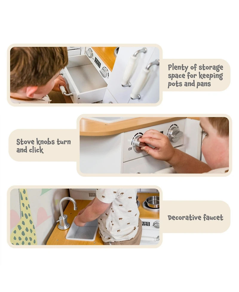 Cozy Corner Mdf Kitchen Playset with Stainless Steel Accessories - White