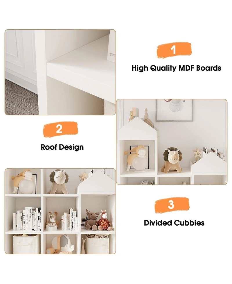 gaomon 7-Cubby Kids Bookshelf Wooden Toy Storage Organizer Bookcase