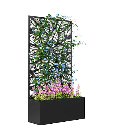 Outsunny Garden Box with Privacy Panel, Outdoor Planter Box for Garden