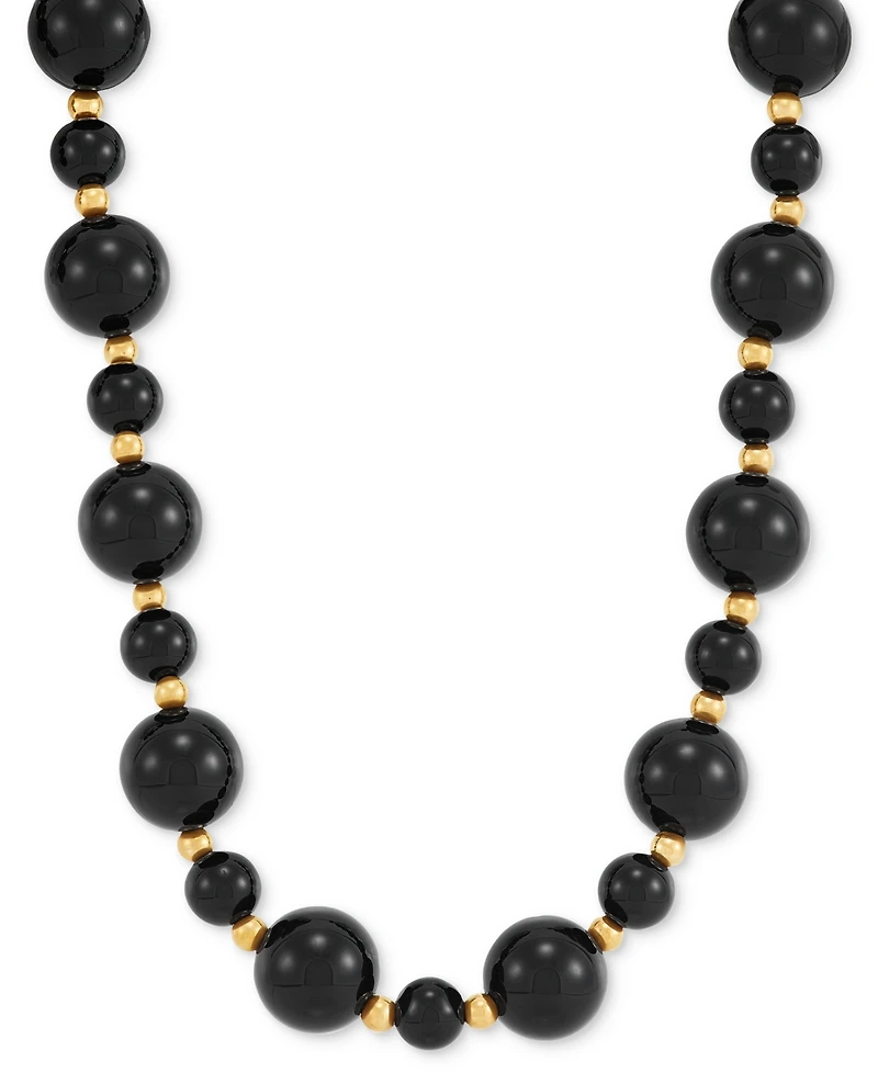 Onyx Beaded Necklace (6mm & 10mm) in 14k Gold Over Sterling Silver, 17"