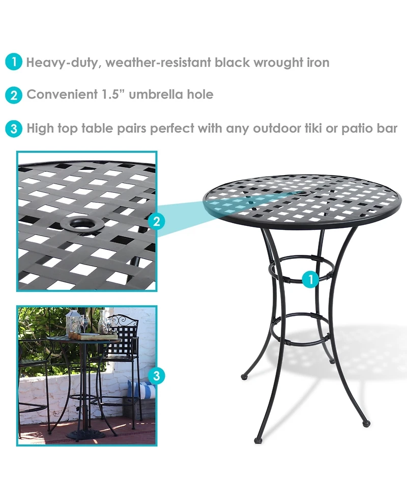 Elegant Round Wrought Iron Bar Table -30" Diameter x 39.5" H - Black