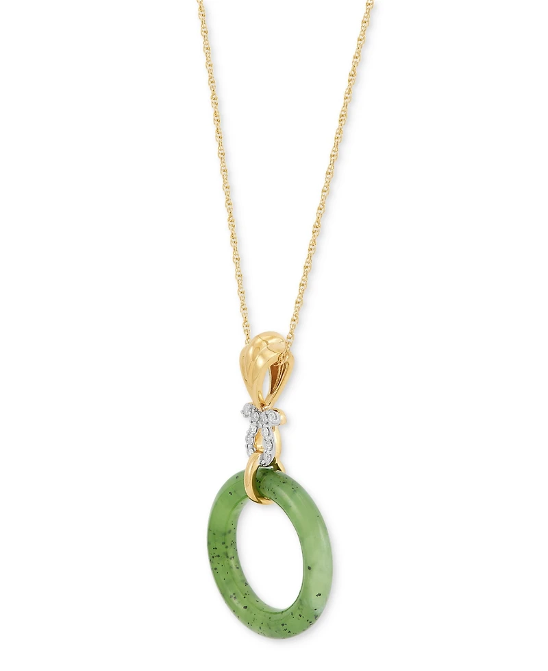 Macy's Green Jade & Diamond Accent Pendant Necklace in 14k Gold Over Sterling Silver, 16" + 2" Extender