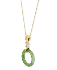 Macy's Green Jade & Diamond Accent Pendant Necklace in 14k Gold Over Sterling Silver, 16" + 2" Extender