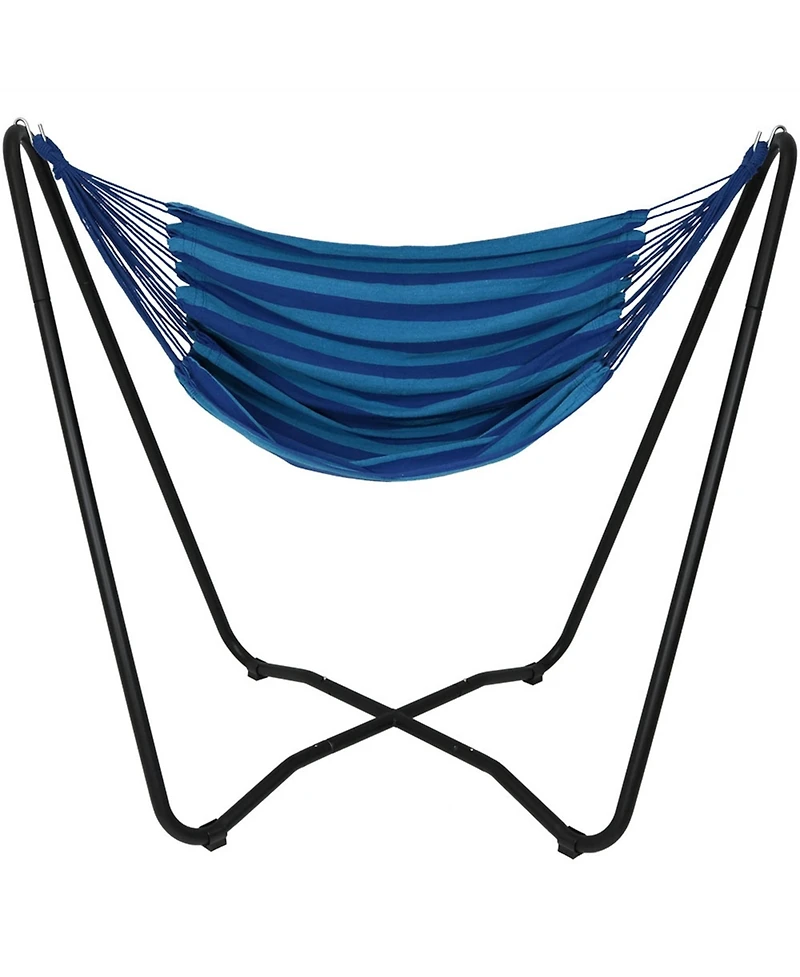 Hanging Rope Hammock Chair with Space-Saving Stand - 330 lb Weight Capacity