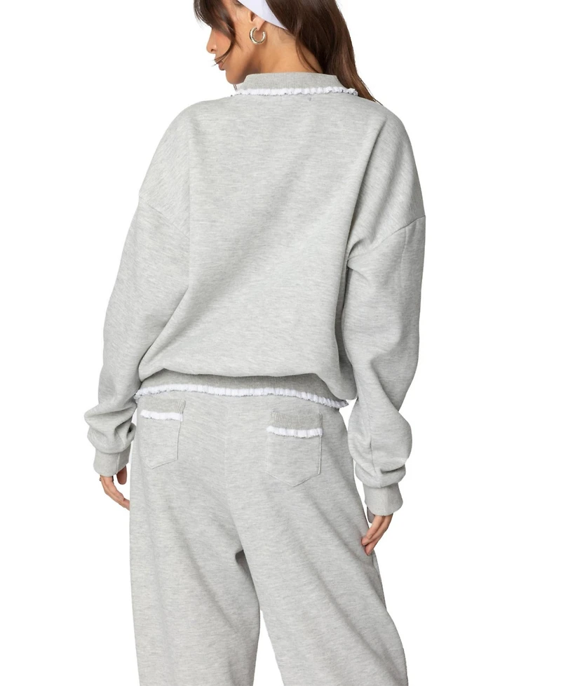 Edikted Womens Ashtin Ruffle Trim Sweatshirt