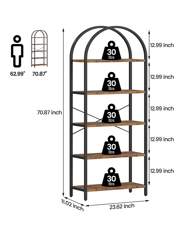 gaomon Bookshelf Tall Bookcase Arched Standing Bookshelves