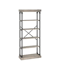 gaomon Bookshelf Industrial Bookcase Wooden Storage Open Rack Shelf with Metal Frame