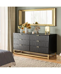 6 Drawer Dresser for Bedroom, Wood Chest of Drawers with Metal Legs, Modern Storage Dresser Chest Cabinet Organizer, Large Dresser for Hallway, Closet