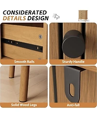 4 Drawer Dressers, Chest of Drawers for Bedroom, Nightstand, Spacious Storage Boho Wicker Dresser with Matte Black Handles and Wood Legs for Living Ro