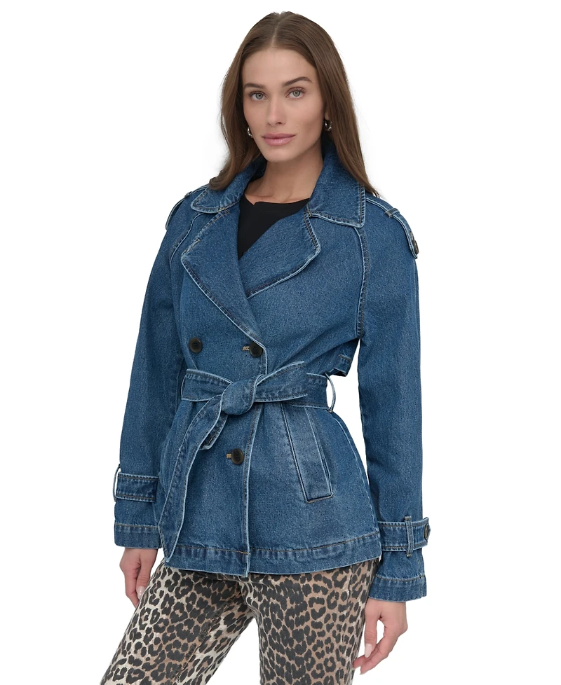 Dkny Women's Short Belted Double-Breasted Trench Coat