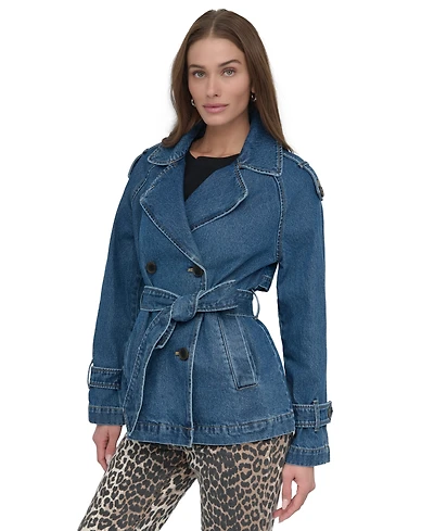 Dkny Women's Short Belted Double-Breasted Trench Coat