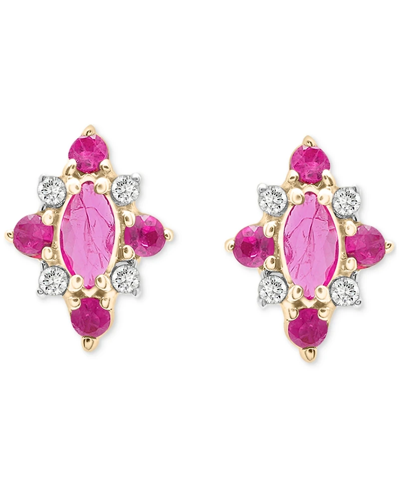 2-Pc. Ruby (3/4 ct. t.w.) & Diamond (1/20 ct. t.w.) Cluster Earrings & Pendant Necklace Set in 14k Gold-Plated Sterling Silver
