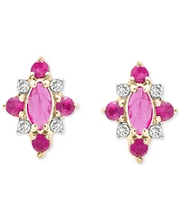 2-Pc. Ruby (3/4 ct. t.w.) & Diamond (1/20 ct. t.w.) Cluster Earrings & Pendant Necklace Set in 14k Gold-Plated Sterling Silver