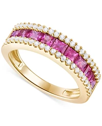 Emerald (1 ct. t.w.) & Diamond (1/3 Channel Set Band 14k Gold (Also available Ruby Sapphire)