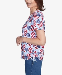 Alfred Dunner Women's Flag Heart Top with Side Ruching