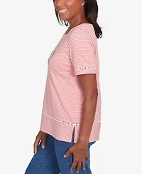 Alfred Dunner Women's Classic Daisy Knit Striped Top