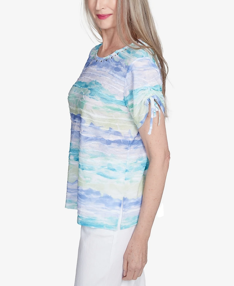 Alfred Dunner Women's Tied Short Sleeve Watercolor Top