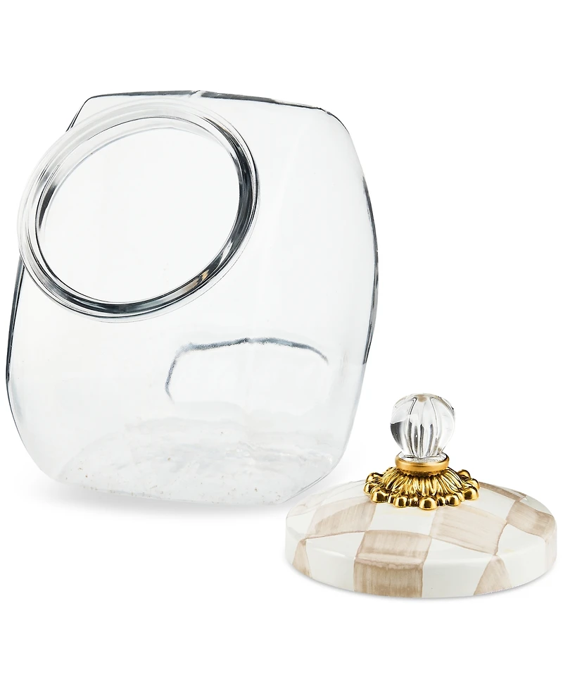 Mackenzie-Childs Mocha Check-Lid Clear Glass Cookie Jar