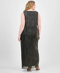 Connected Plus Size Twisted Metallic Jersey Maxi Dress
