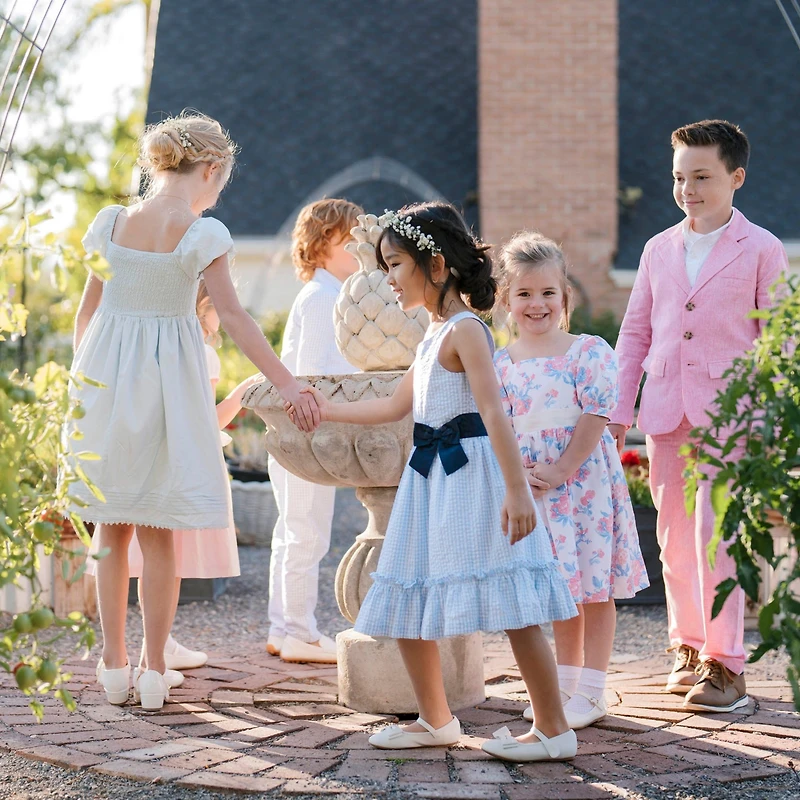 Hope & Henry Big Girls Heirloom Sleeveless Special Occasion Seersucker Party Dress with Cross Back