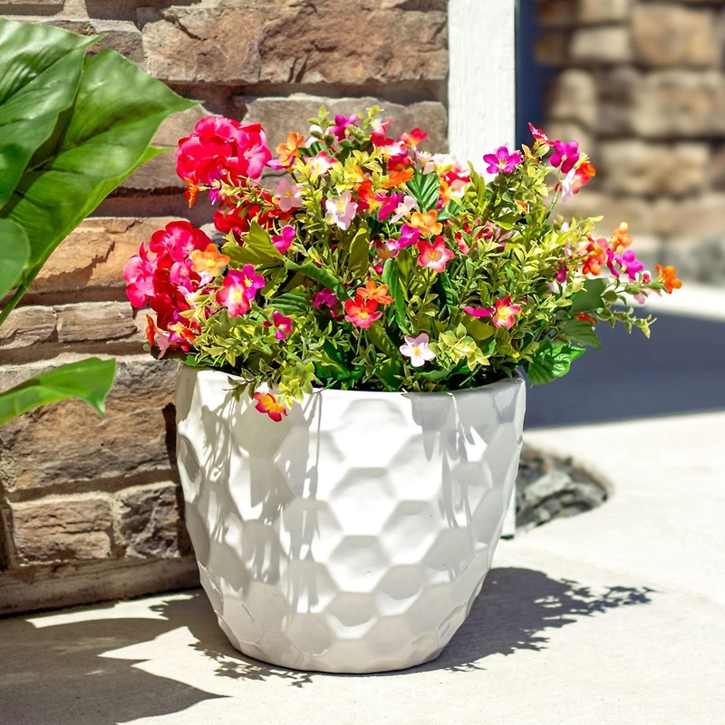 Honeycomb Pattern Ceramic Planter - 11.25" Round - White - 2-Pack