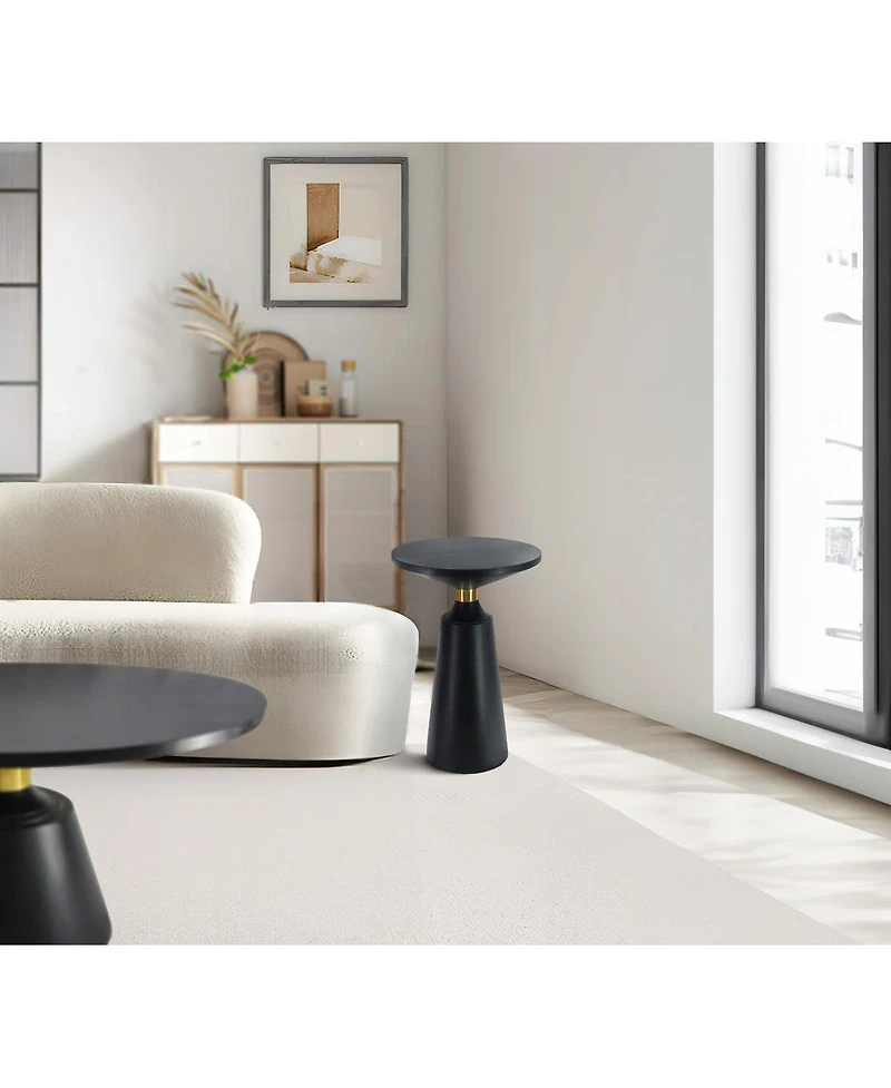 Side End Table with Round Top, Pedestal Base, and Shiny Brass Support Modern and Elegant Accent for Living Room or Bedroom