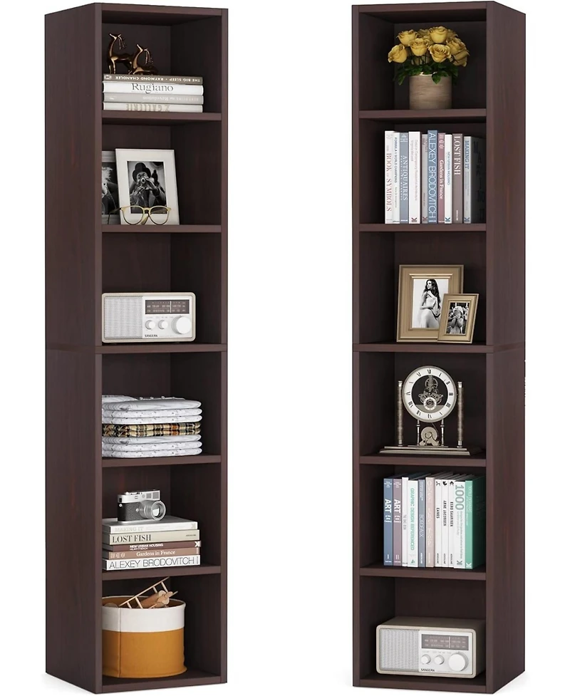 Tribesigns 70.9 Inch Tall Narrow Bookcase Set of 2, Rustic Corner Bookcase with Storage