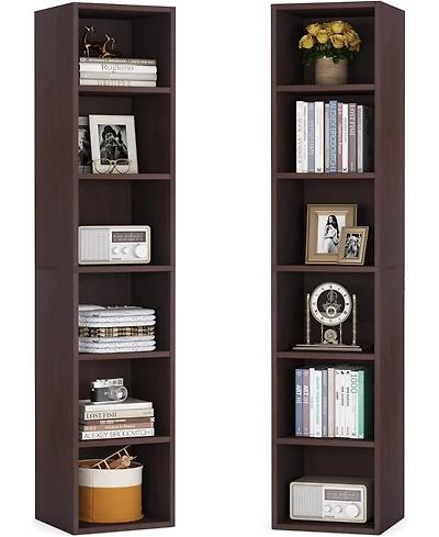 Tribesigns 70.9 Inch Tall Narrow Bookcase Set of 2, Rustic Corner Bookcase with Storage