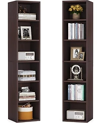 Tribesigns 70.9 Inch Tall Narrow Bookcase Set of 2, Rustic Corner Bookcase with Storage