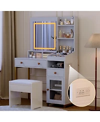 gaomon Vanity Desk with Mirror & 3 Color Led Lighted