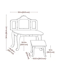 Beauty Bliss Mdf Kids' Vanity Table with Tri-Fold Mirror and Matching Stool - Pink