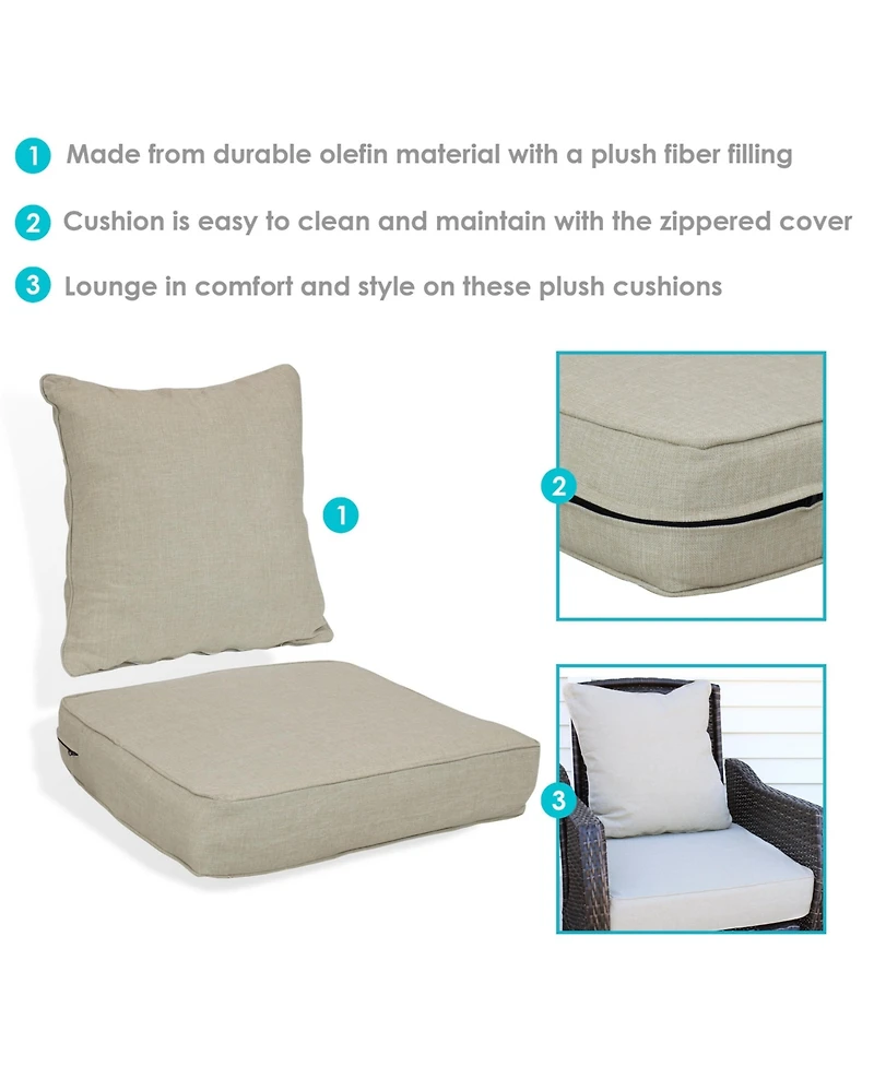 Indoor/Outdoor Olefin Replacement Deep Back and Seat Cushion Set for Patio Chair - 2pc