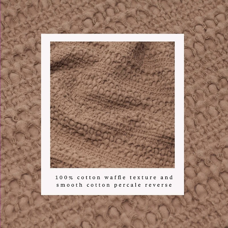 Linery & Co. 100% Cotton Reversible Honeycomb Waffle / Percale Duvet Cover Set