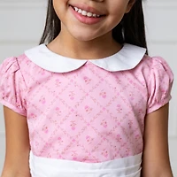 Hope & Henry Toddler Girls Short Sleeve Sateen Dress with Peter Pan Collar