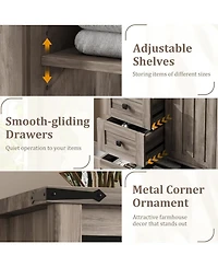 5 Drawer Dresser, Farmhouse Wooden Chest of Drawers with Sliding Barn Door, Adjustable Shelf, Tall Antique Dresser, Storge Cabinet for Bedroom