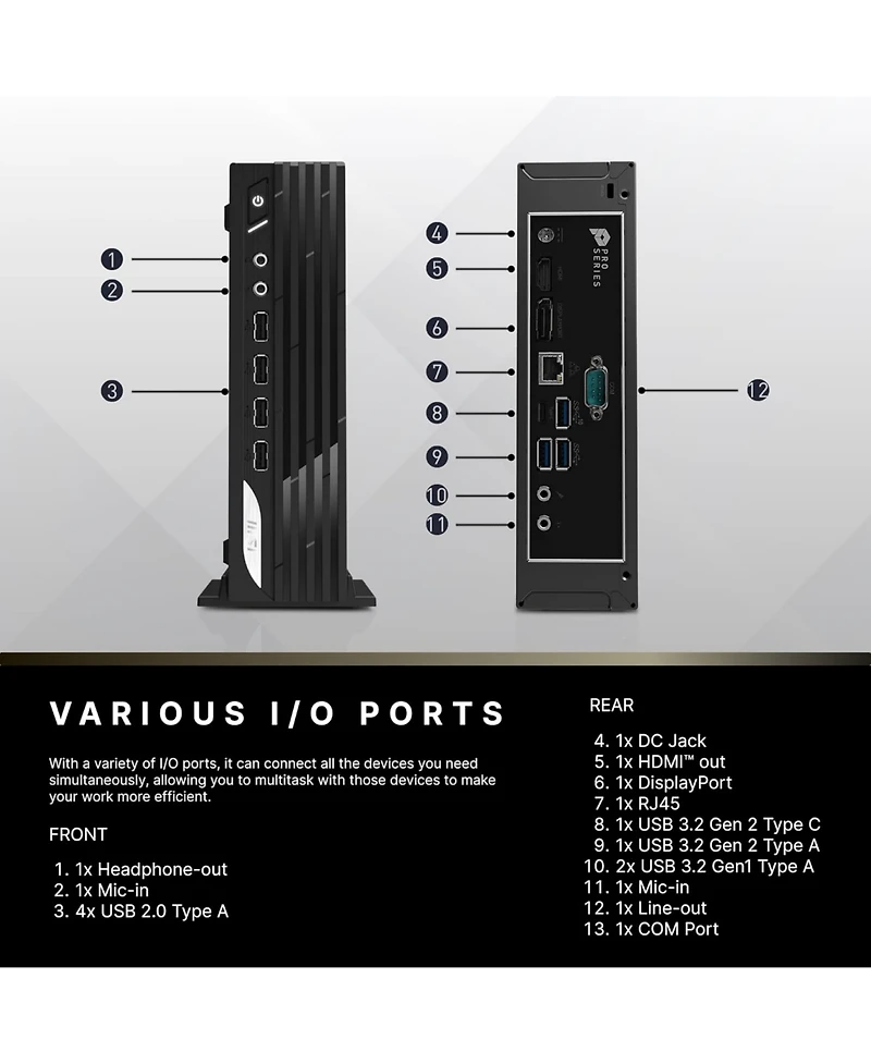 Msi Pro DP21 Business Mff Desktop Intel Core i7 13700 16GB Ram Intel Uhd Graphics 512GB Ssd Storage Windows 11 Pro - Black