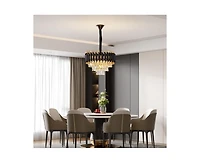 gaomon Modern Crystal Chandeliers 3 Tiers Black and Gold Pendant Light Fixtures