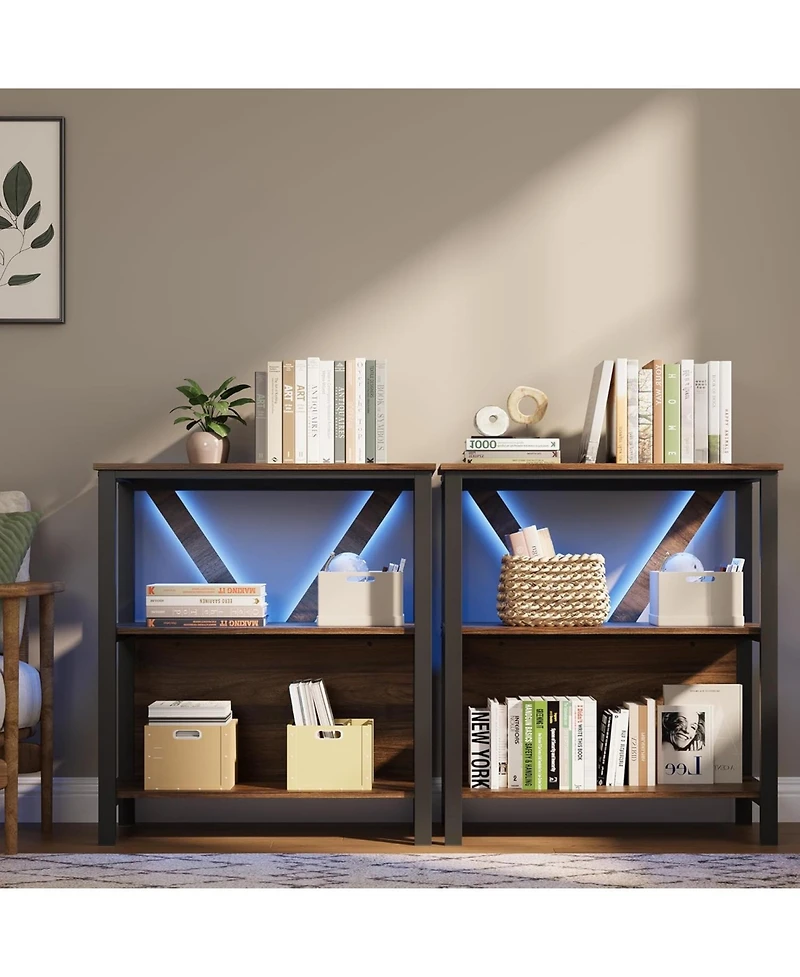 gaomon Industrial Open Display Wood Shelves with Dimmable Rgb Strip Light