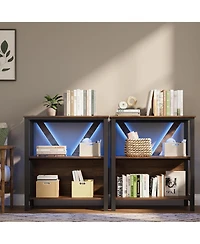 gaomon Industrial Open Display Wood Shelves with Dimmable Rgb Strip Light