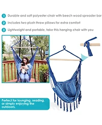Indoor or Outdoor Hanging Hammock Chair with Cushions - Fabric with Tassels - 265-Pound Capacity - Cornflower Stripes