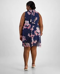 Robbie Bee Plus Printed Mock Neck Sleeveless Shift Dress