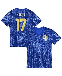 Outerstuff Big Girls Puka Nacua Royal Los Angeles Rams Sequin V-Neck Fashion Jersey