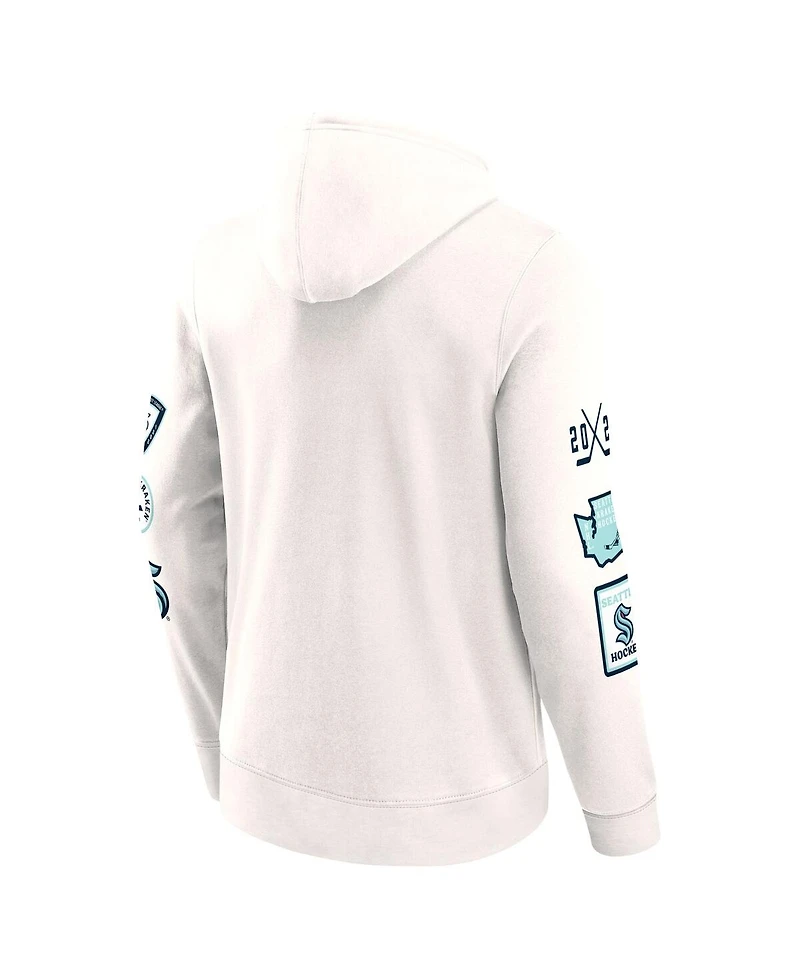 Fanatics Men's White Seattle Kraken Letterman Fleece Pullover Hoodie