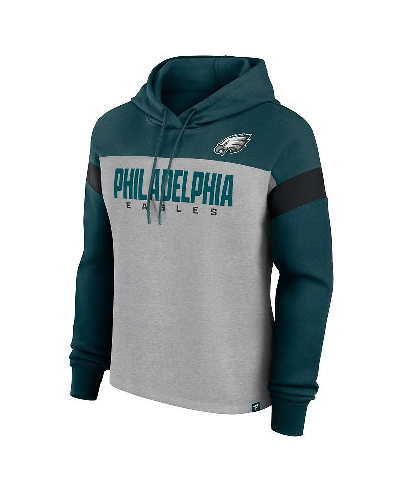 Fanatics Women's Heather Gray/Green Philadelphia Eagles Bold Play Call Pullover Hoodie