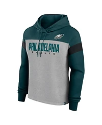 Fanatics Women's Heather Gray/Green Philadelphia Eagles Bold Play Call Pullover Hoodie