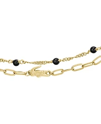 Lacoste Deva Black Onyx Stone Bead Crocodile Charm Bracelet