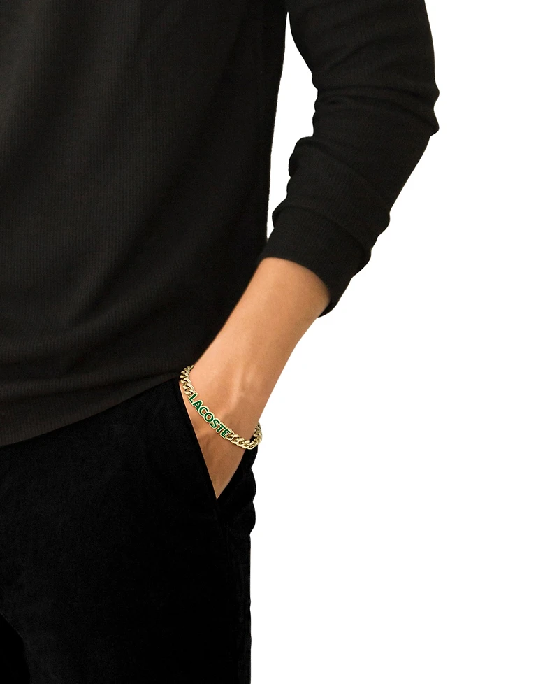 Lacoste Gold-Tone Green Logo Script Chain Bracelet
